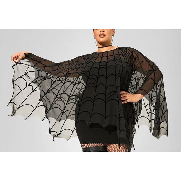 Torrid Plus Size 1/2 Halloween Spiderweb Cosplay Spider Costume Poncho Punk Goth - Picture 1 of 4